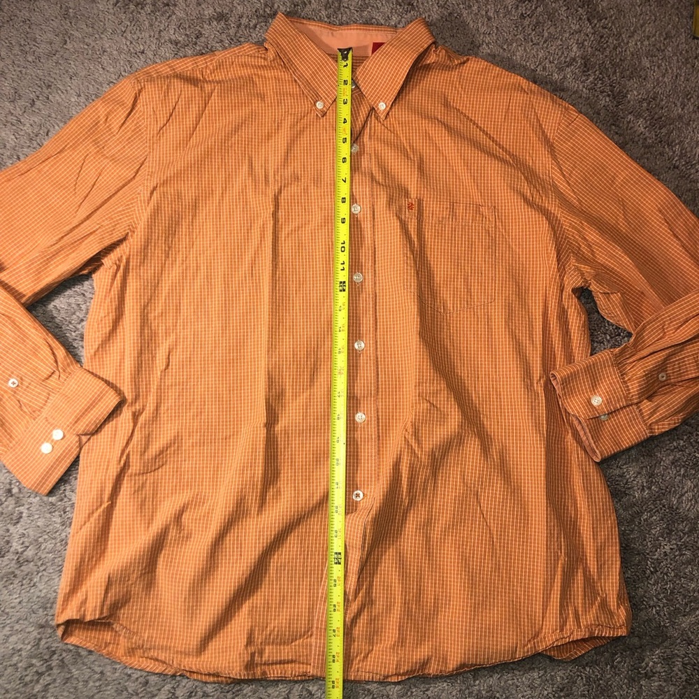 IZOD Button Down Up Mens Size XL Checkered Orange Dress Work Shirt - Picture 7 of 13
